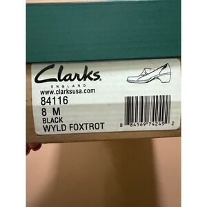 Clarks Wyld Foxtrot Black Leather Ruched Block Heel Pumps 84116 Womens 8 M Box